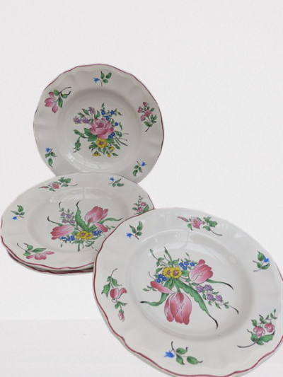 Assiettes vintage bouquet de tulipes Lunéville Keller et Guérin