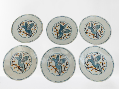 Assiettes Art déco Keller et Guérin Géo Conde la colombe aux cerises